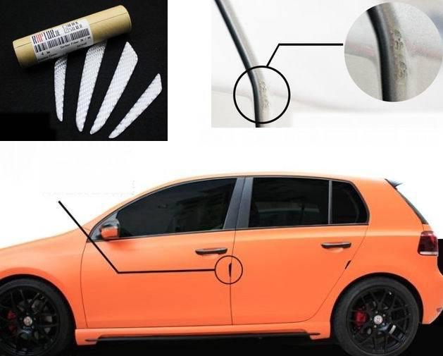 Set silver carbon fiber car side door edge protection guards trims stickers
