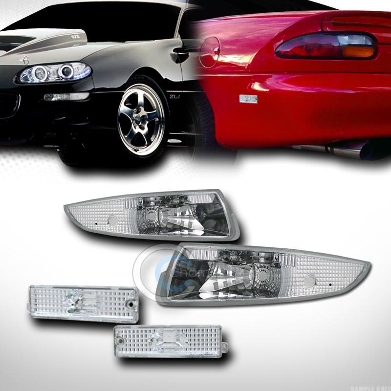 Chrome front signal bumper+depo rear side marker lights lamps 93-02 chevy camaro