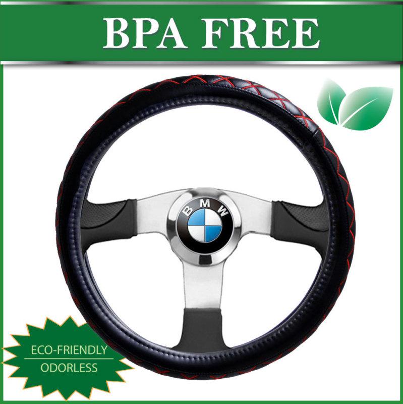 New pu leather diy black car steering wheel cover red stitch grip bmw 3 series