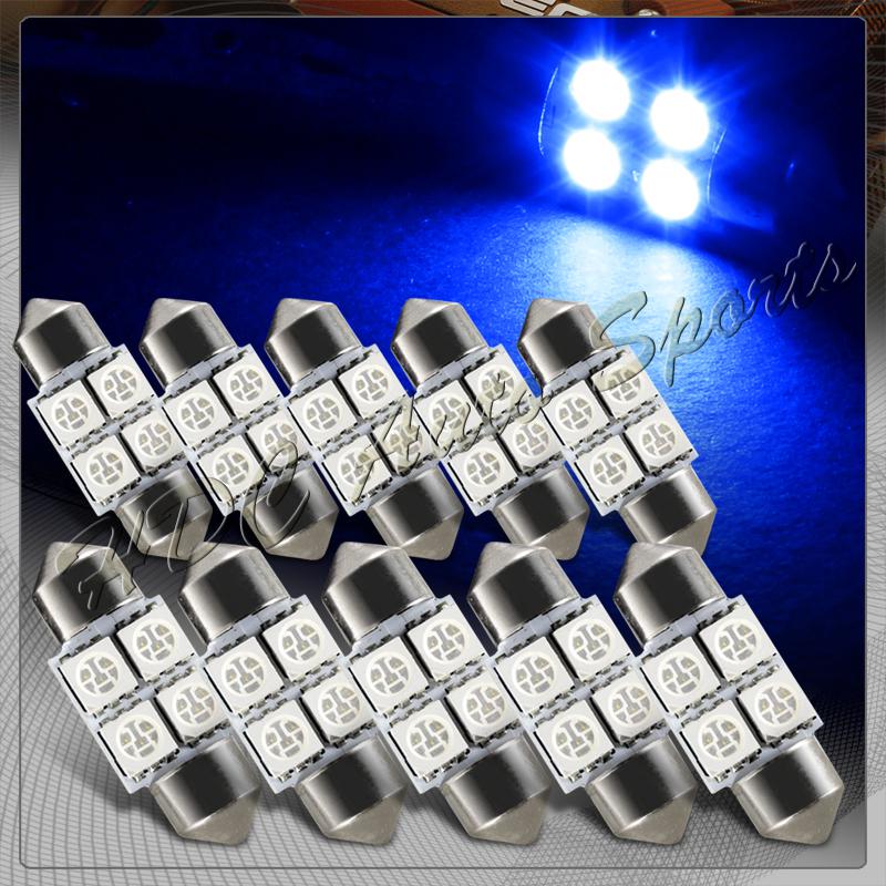10x 31mm 4 smd blue led festoon dome map glove box trunk replacement light bulbs