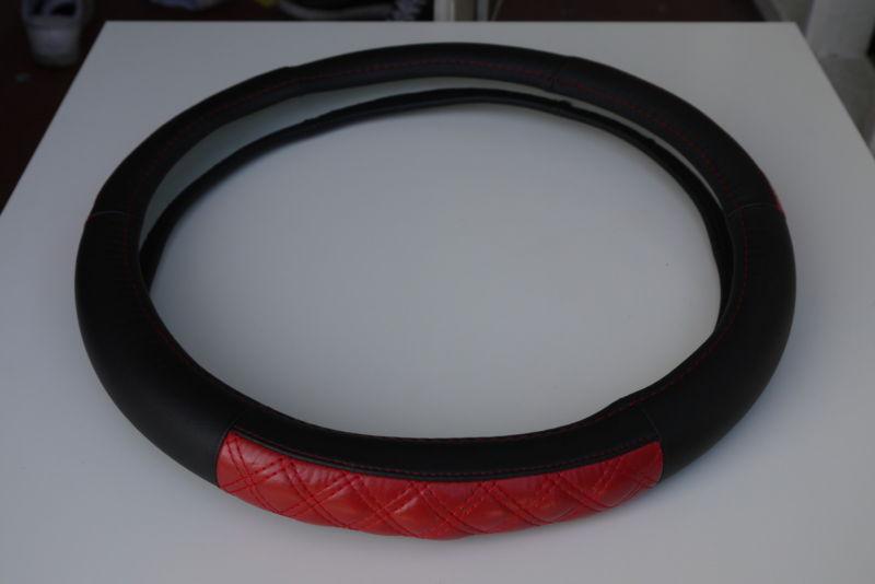 Dodge ford leather wrap steering wheel cover black+red truck circle cool 57009