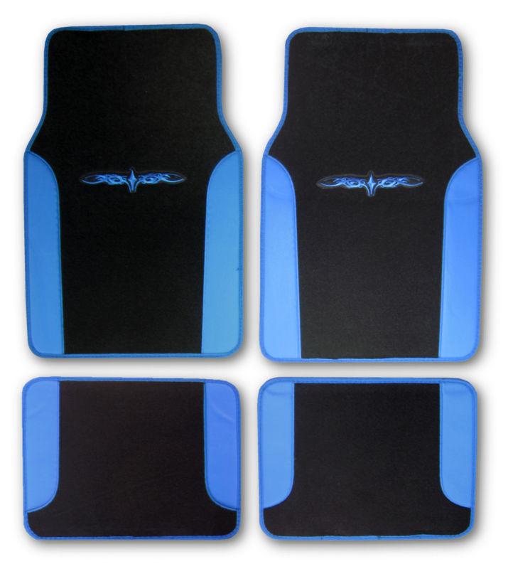 Two tone black blue designer car auto suv floor mats w/ embroidered tattoo k