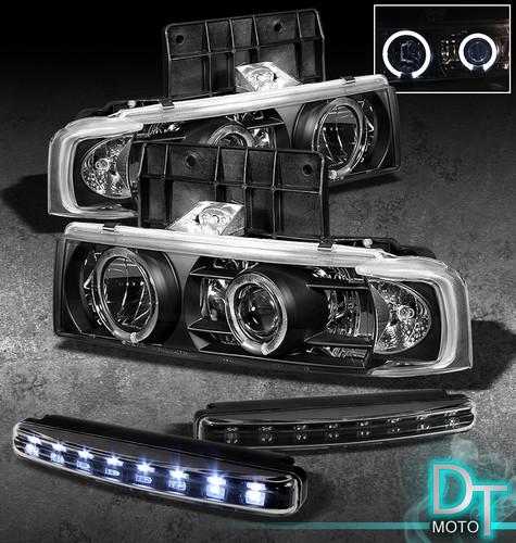 Led bumper fog lamps+95-04 astro van safari dual angel eyes projector headlights