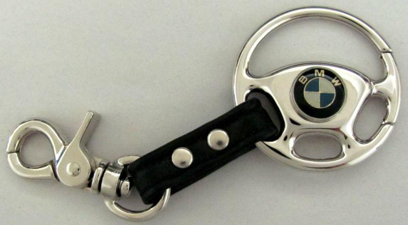Bmw steering wheel trigger snap clip-on leather valet key ring keyring fob