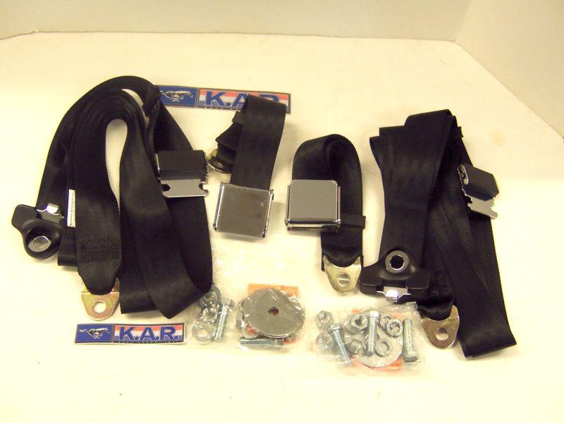 1965-1973 mustang coupe,conv. black flip buckle  3 pt seat belt-no retractors