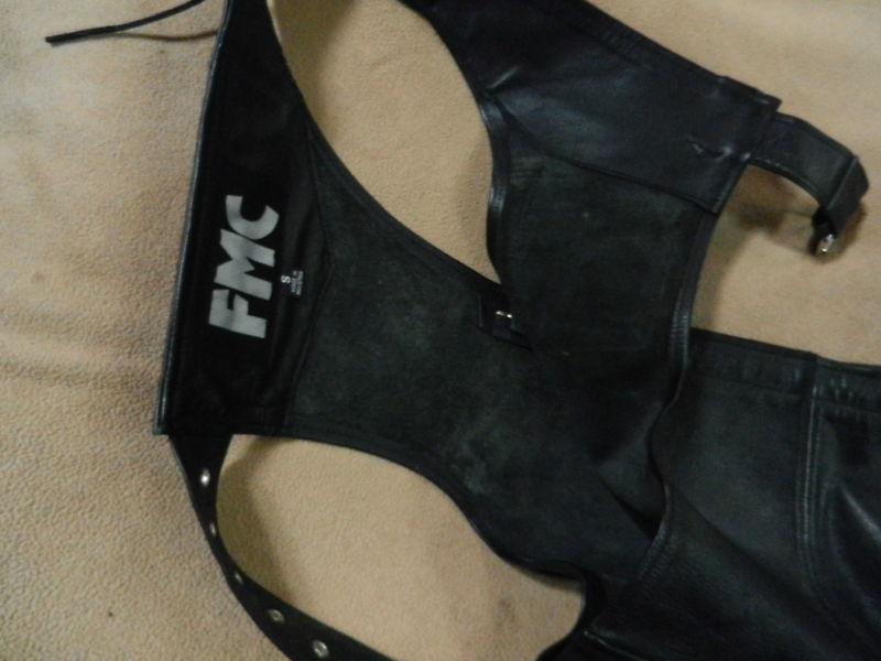 Black leather motorcycle chaps fmc size small