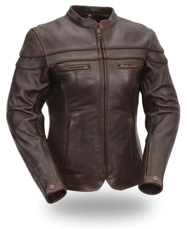 First mfg sporty ladies brown  motorcycle jacket  fil162ntcz-brown free gloves