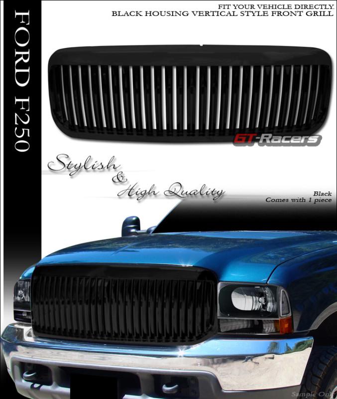 Black vertical front hood bumper grill grille abs 1999-2004 ford f250/excursion