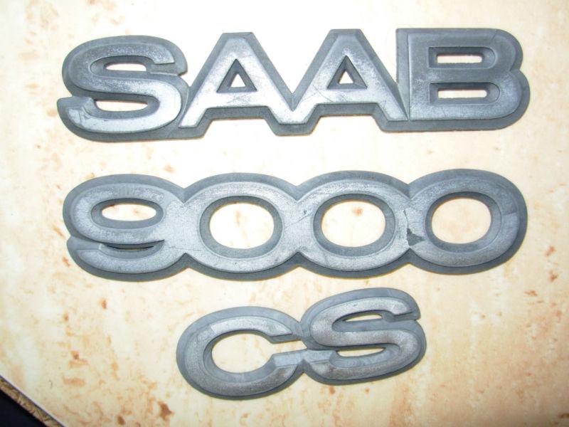 Saab 9000 cs 3 pieces plastic silver emblem badge decal logo symbol 