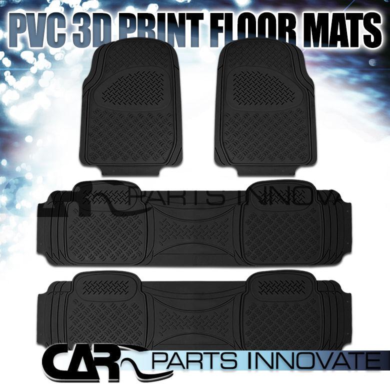 4pc front & rear black pvc rubber 3d print floor mats for car truck suv