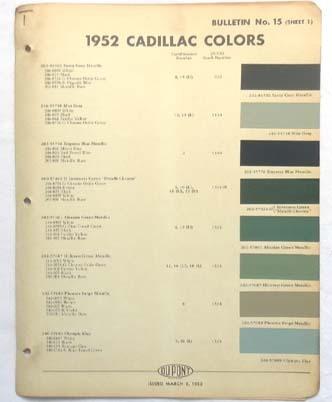 1952 cadillac dupont color paint chip chart all models original