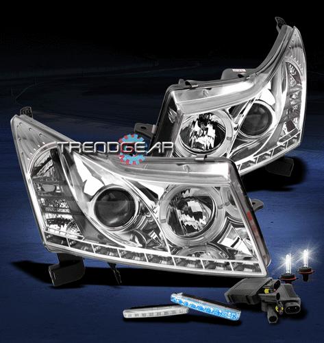 11 12 chevy cruze halo led chrome projector head light w/blue drl+6000k hid pair