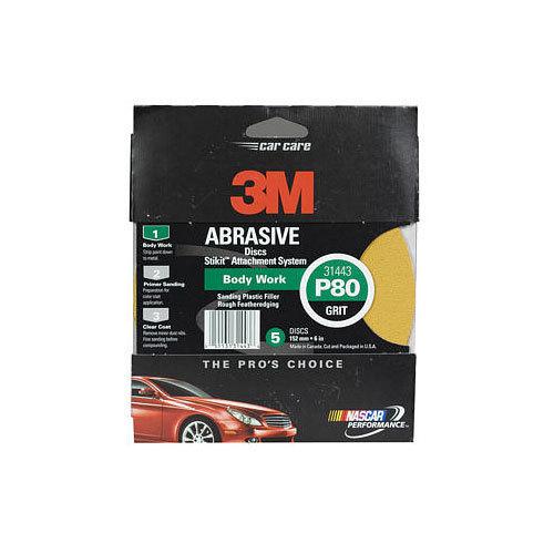 3m 6" 80 grit stikit psa gold abrasive sandpaper sanding disc 5 in a box 31443