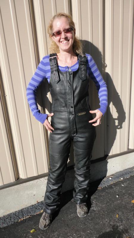 Vintage hein gericke women's motorcycle leather overall bibs - size small new!!!