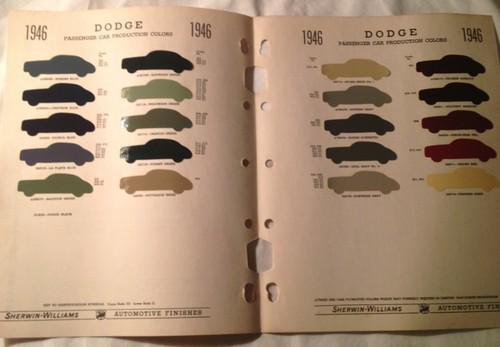 1946 dodge passenger car sherwin -williams paint color chip chart~car
