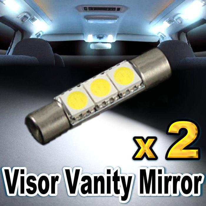 2x white super bright led bulbs for visor vanity mirror light 3-smd