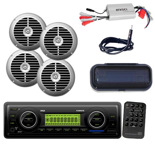 Plmr87wb marine sd aux mp3 indash radio+800w amp,4-silver speakers,cover,antenna