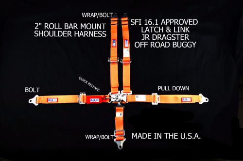 Rjs racing equipment sfi 16.1 2&#034; latch &amp; link jr dragster harness orange 1001705