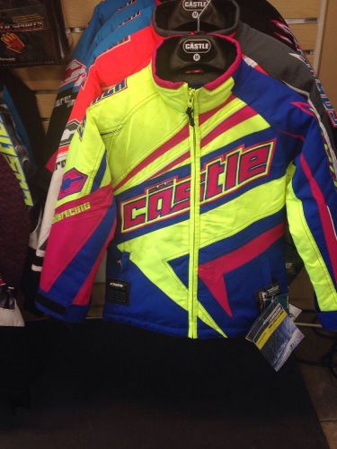 Castle x girls launch jacket sz m yellow/blue/pink nwt 2015 new snowmobile coat