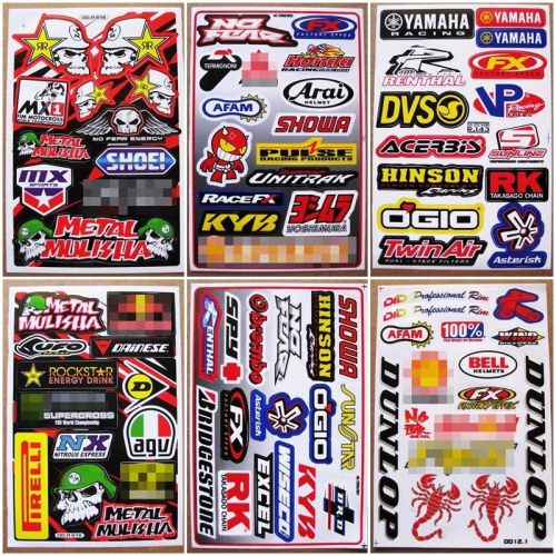 Racing nascar atv motocross rally dakar decals car mx1 stickers 6 sheets
