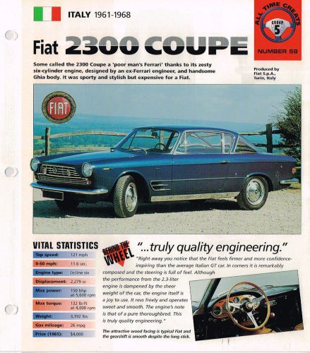 1962 / 1963 / 1964 / 1965 / 1966 fiat 2300 coupe imp brochure, 2300s