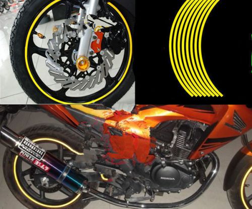 Yellow 18&#034; motorcycle car wheel rim reflective metallic stripe tape decal sticke