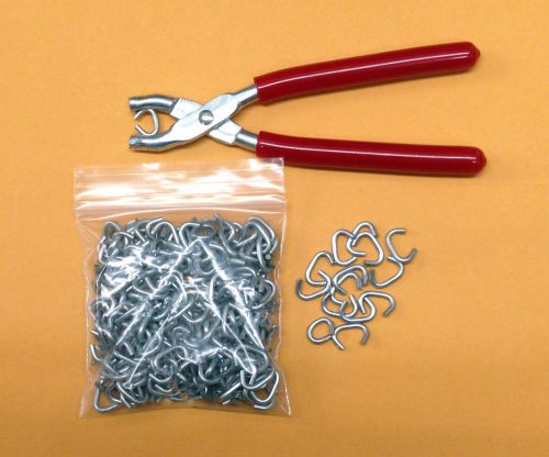 Hog ring pliers and  200 hog rings 3/8&#034; for sausage casings, tags, traps, cage