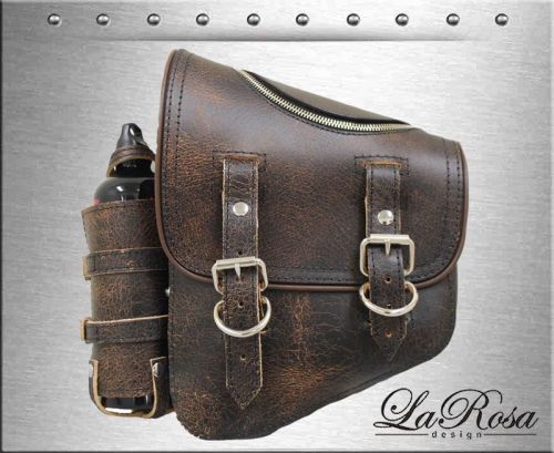La rosa rustic brown leather zipper style harley softail saddle bag + gas bottle