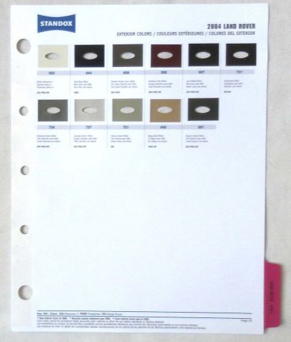 2004 land rover standox  color paint chip chart all models original