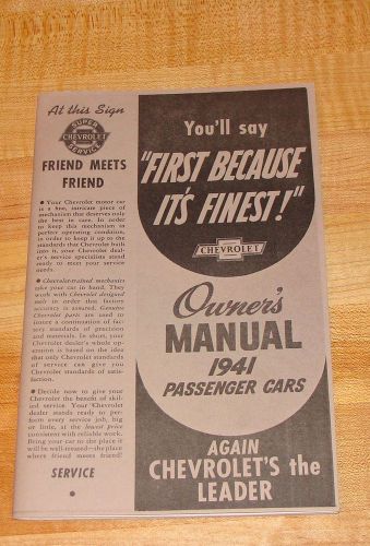 1941  chevrolet  owners manual repo