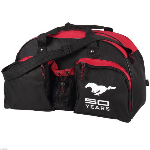 Black and red ford mustang 50th anniversary duffel duffle bag dual front pockets