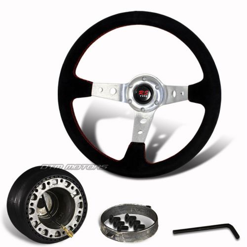 350mm black suede leather deep dish style steering wheel + hub for mazda