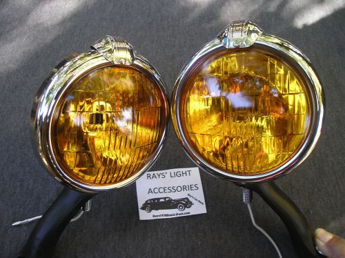 New pair small 6-volt amber vintage style fog lights with fog cap on lights !
