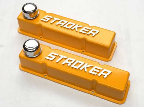 Small block chevy tall raised letter stroker yellow valve covers