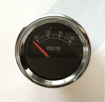 Volt meter gauge, 2&#034;/52mm, black / chrome, led blue back lighting, 043-v-bc