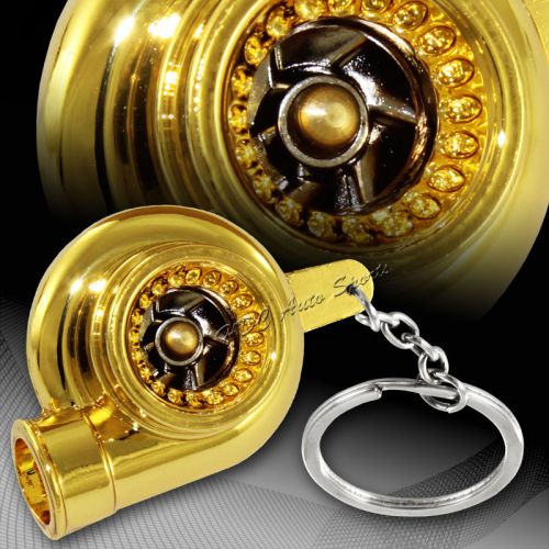 Universal gold chrome turbo charger bearing spinning turbine key chain ring fob