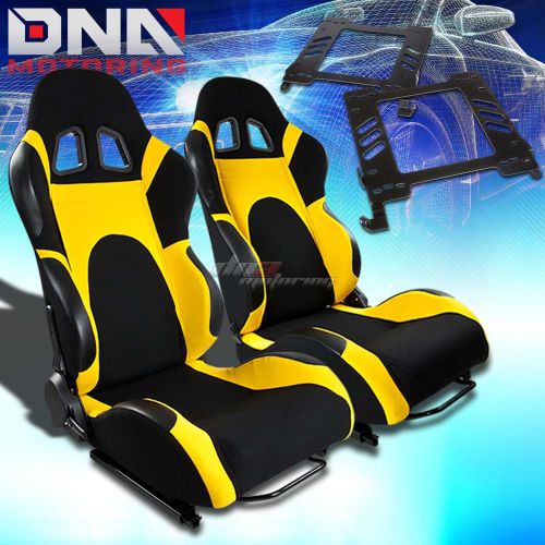 For 02-07 wrx/sti gd/gg bracket+t-6 black yellow woven racing seat reclinable x2