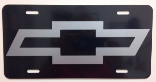 Chevrolet gloss black aluminum license plate with silver bow tie car or truck