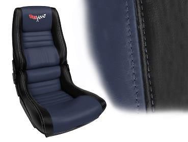 1979 corvette 2 tone leather seat covers on foam w/ logo - black/midnight blue