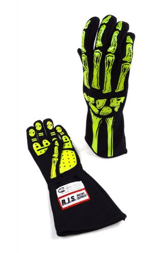 Rjs racing sfi 3.3/5 new skeleton racing gloves lemon / black size 2x 600090164