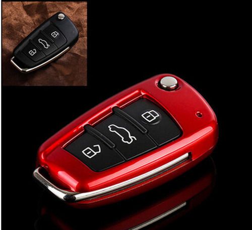 Metallic paint red cover holder for audi tt a3 a4 a6 q7 r8 remote flip key shell
