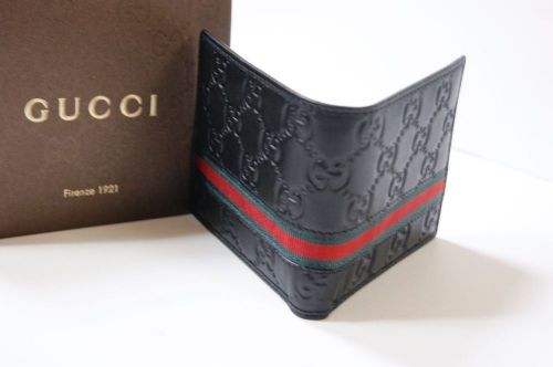 Men&#039;s free new gucci mens guccissima leather web ribbon bifold wallet auth!!