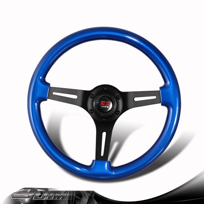 Universal 6-holed bolt 345mm deep dish blue wood grain style steering wheel