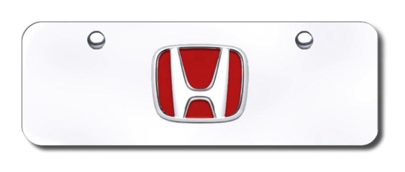 Honda logo "red fill" chrome on chrome mini-license plate made in usa genuine