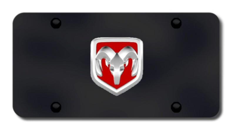 Chrysler ram oem logo red/chrome on black license plate made in usa genuine