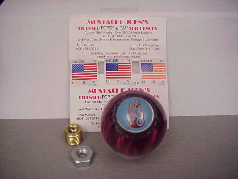 50's pin up girl , on w/w tire, custom made shift knob, red pearl 