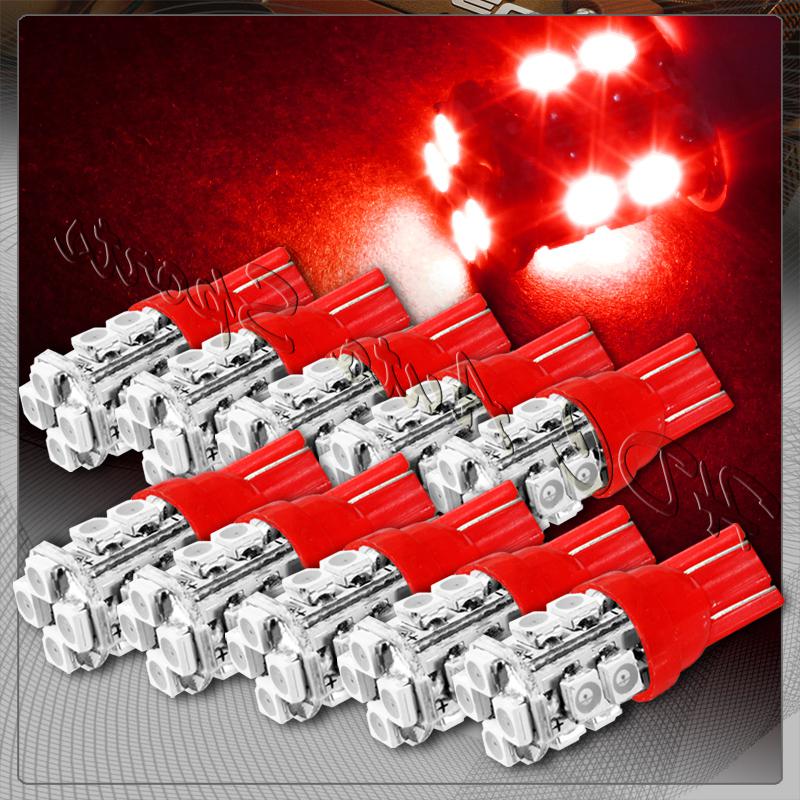 10x 12 smd t10 194 12v interior instrument panel gauge replacement bulbs - red