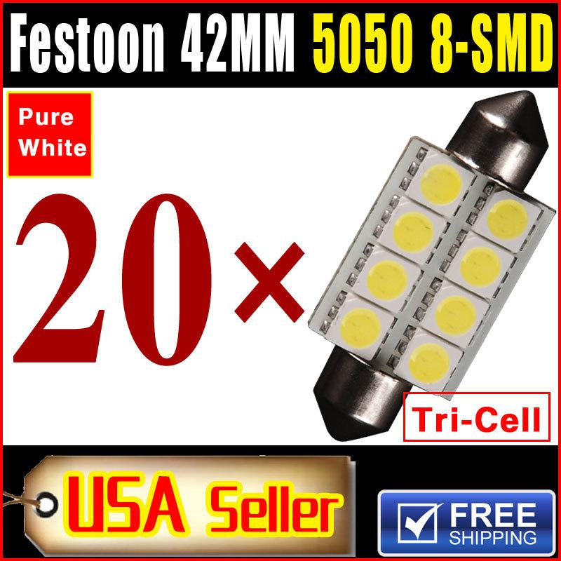 20 x pure white 42mm 5050 festoon dome map cargo led light bulb 211-2 578 214-2