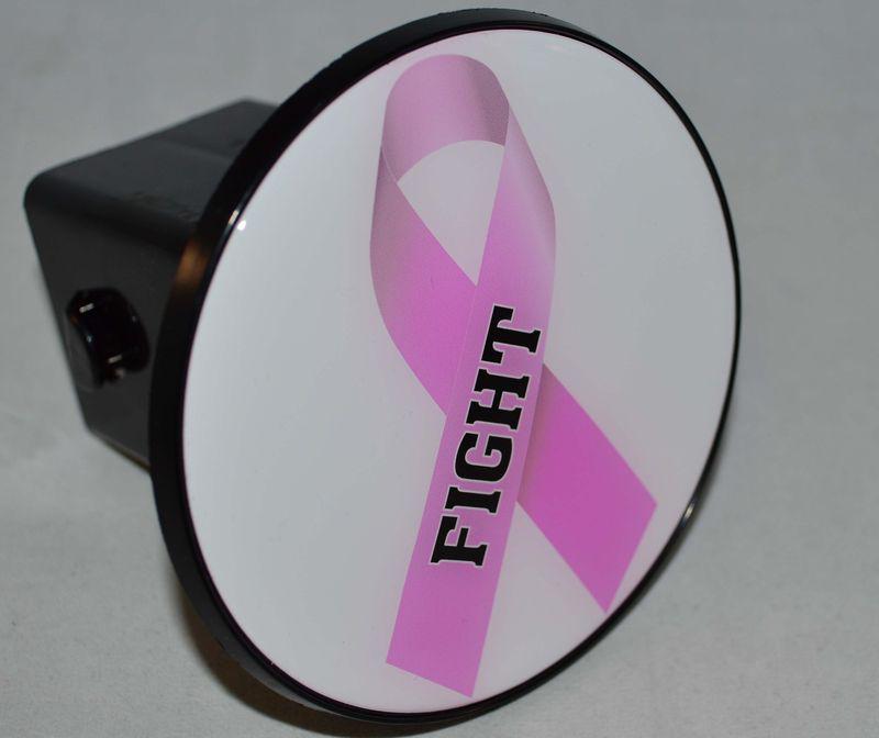 Breast cancer "fight" pink ribbon - 2" tow hitch receiver cover insert plug