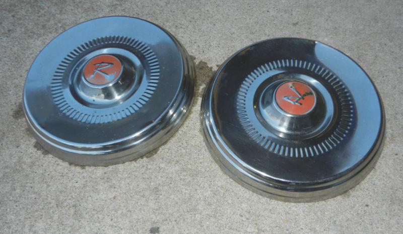 Pair of oe 60's rambler dogdish hubcaps, nice survivors